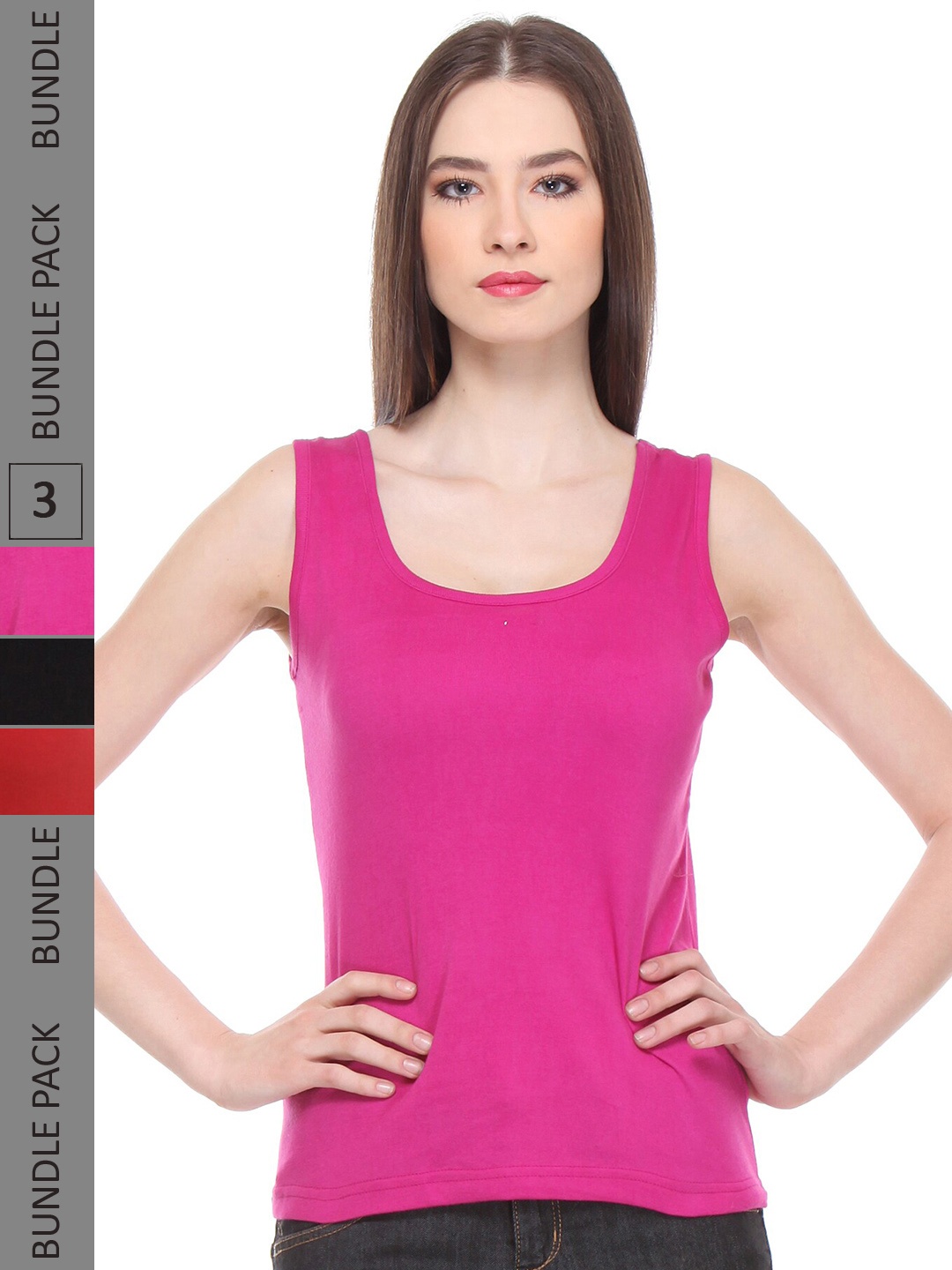 

IndiWeaves Pack of 3 Pure Cotton Tank Top, Pink