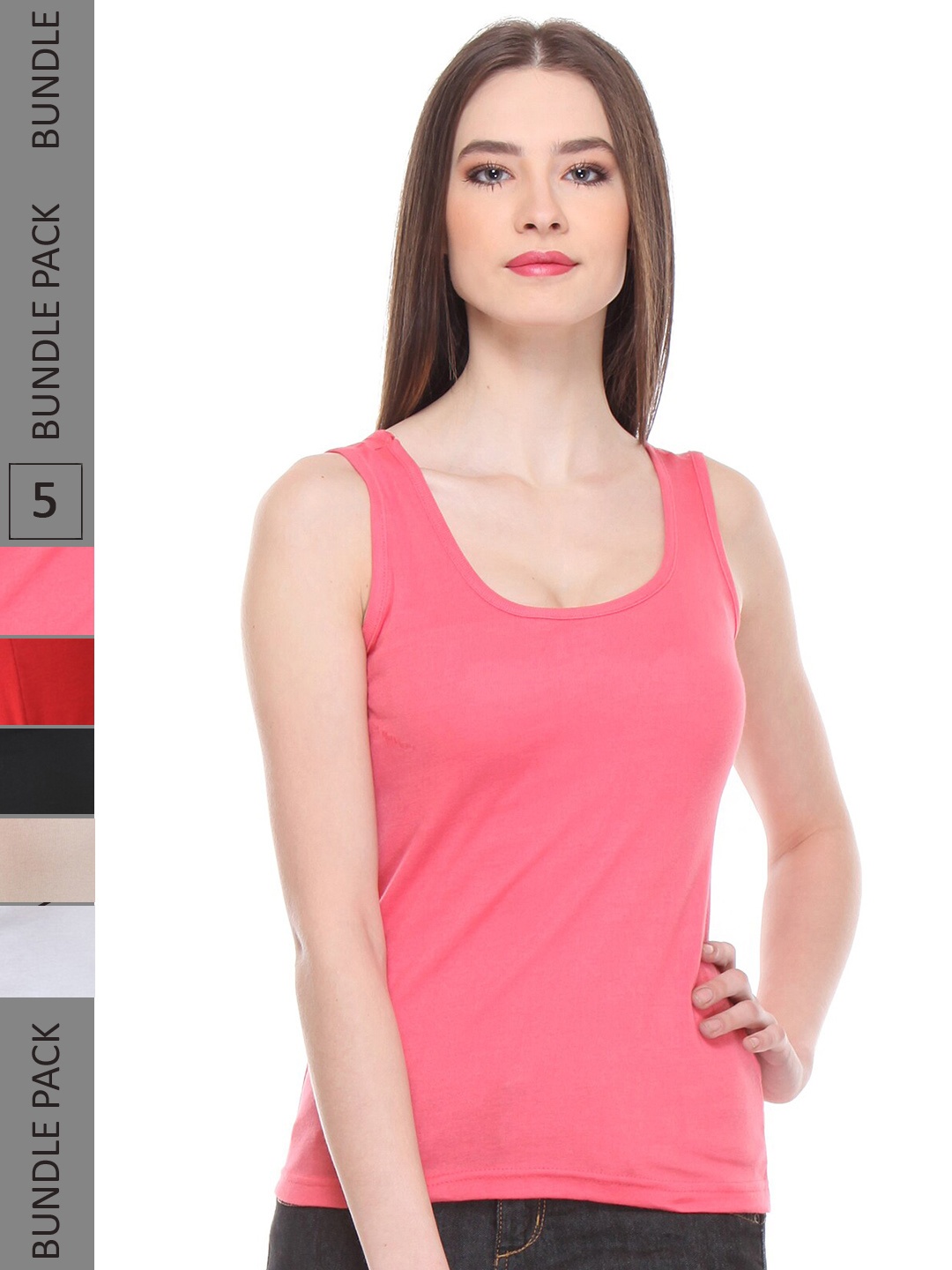 

IndiWeaves Pack of 5 Pure Cotton Tank Top, Pink