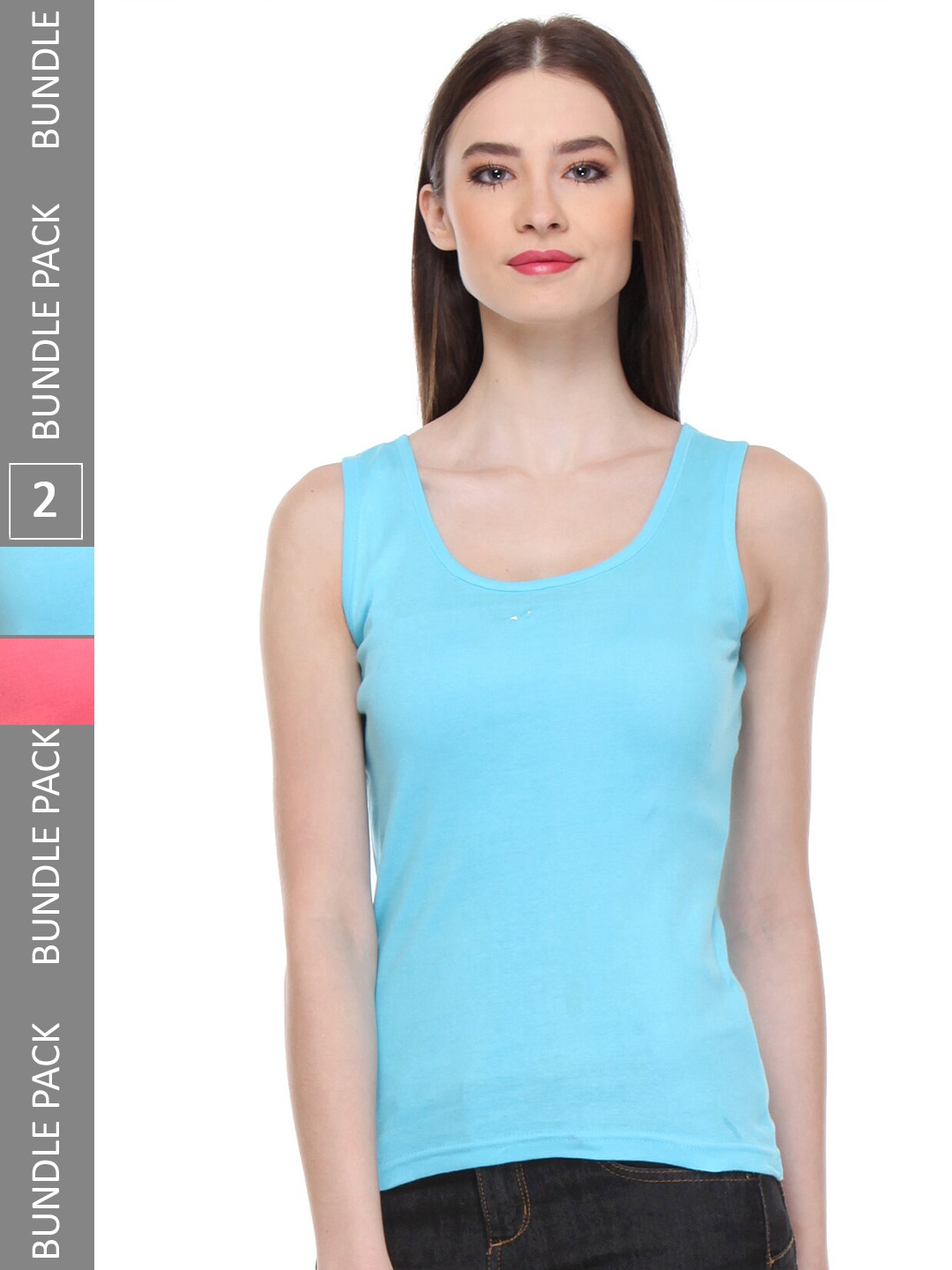 

IndiWeaves Pack Of 2 Pure Cotton Tank Top, Turquoise blue