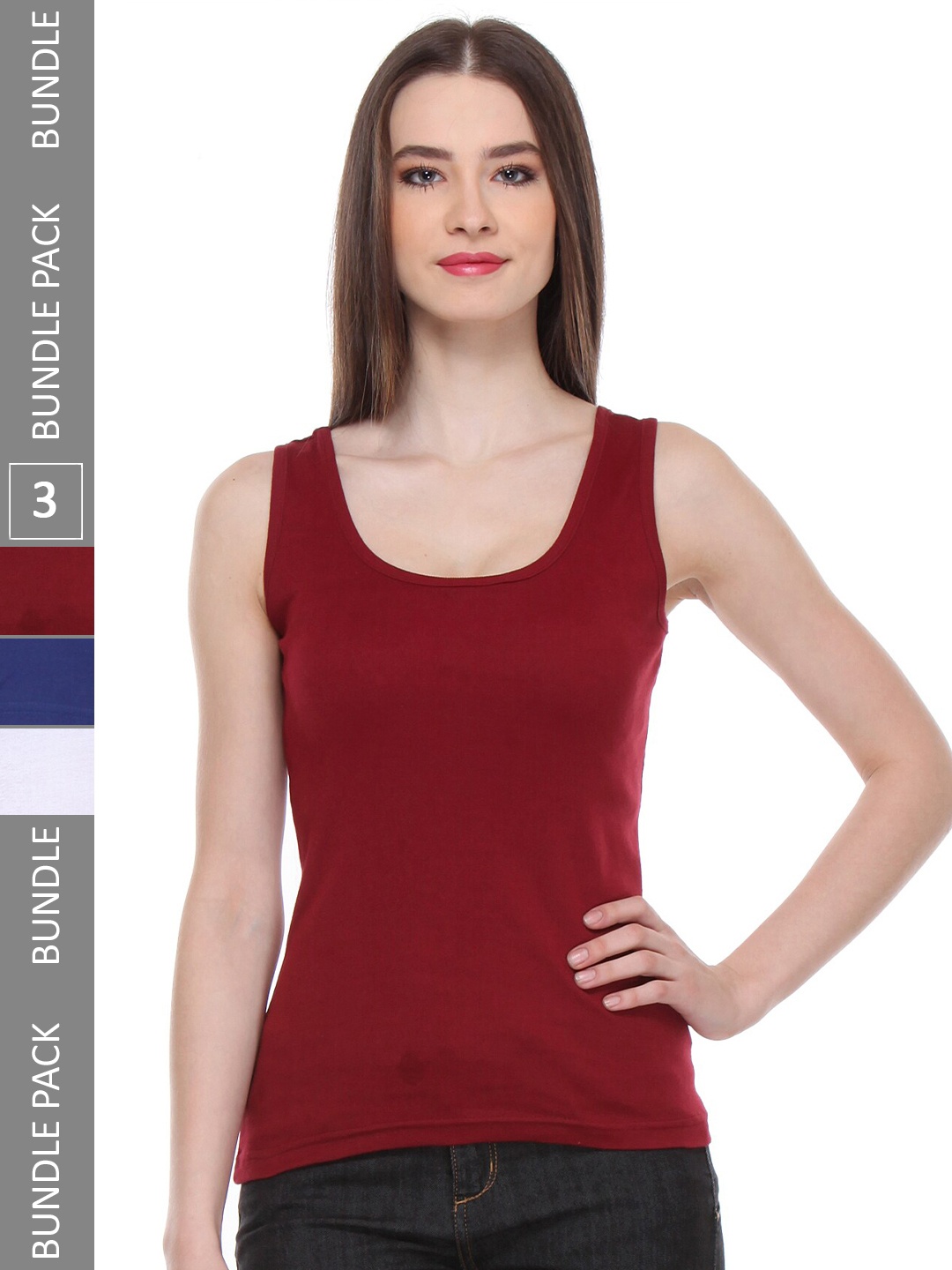 

IndiWeaves Pack Of 3 Pure Cotton Tank Top, Maroon