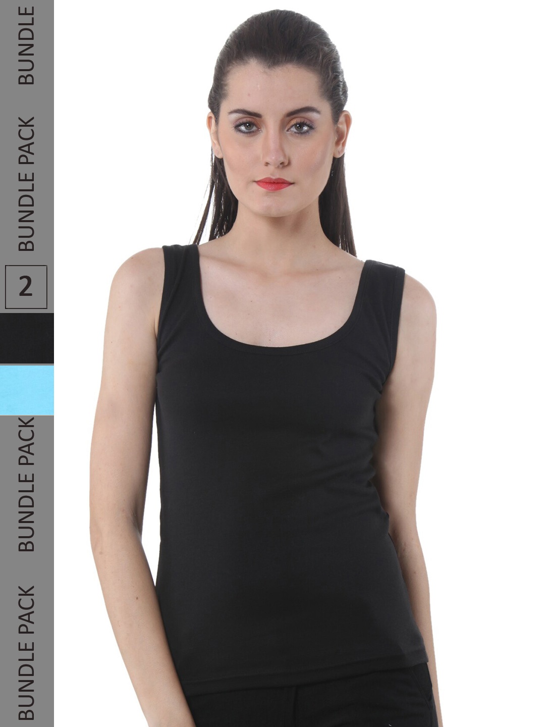 

IndiWeaves Pack of 2 Pure Cotton Tank Tops, Black