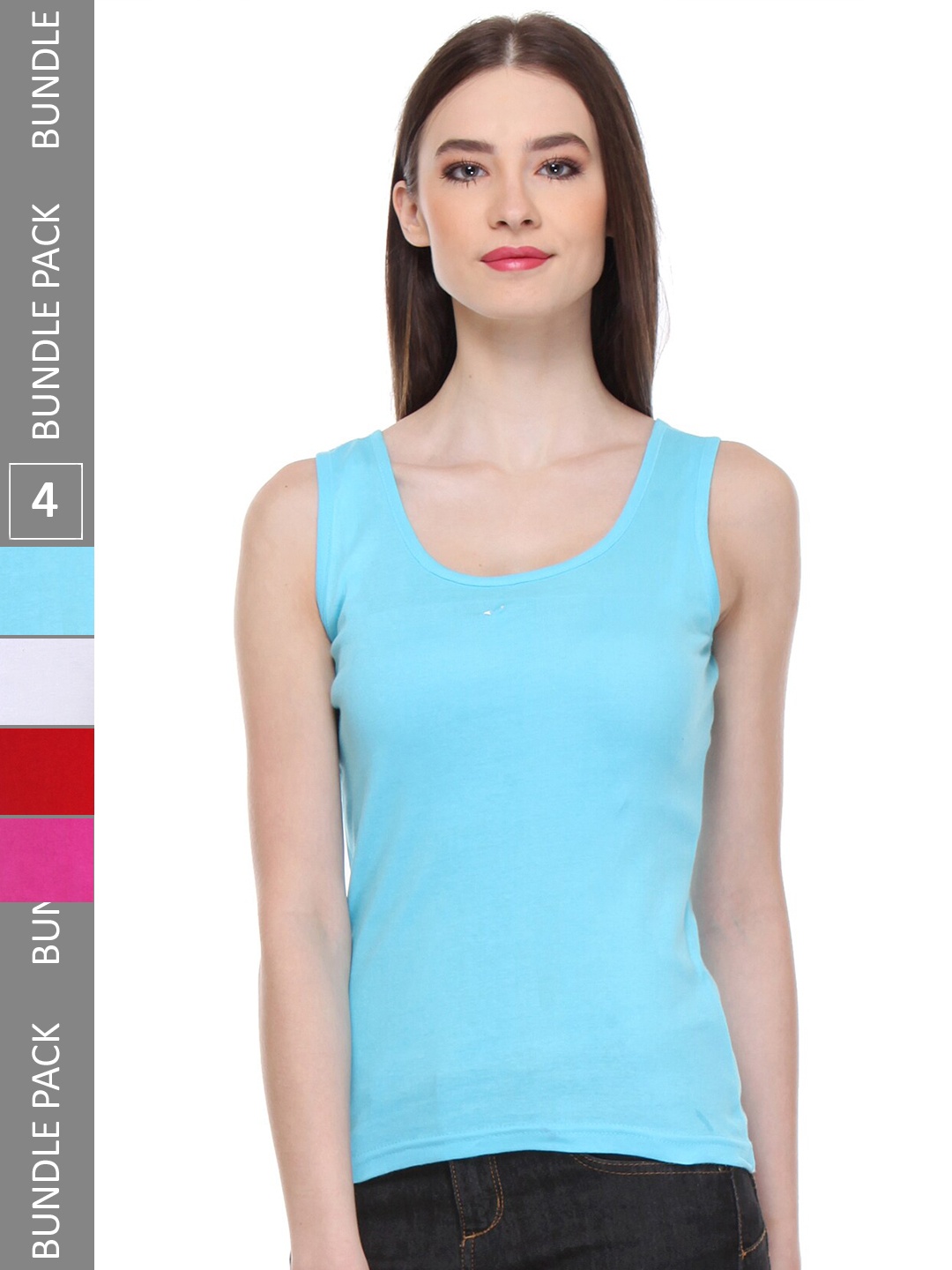 

IndiWeaves Pack of 4 Pure Cotton Tank Tops, Blue