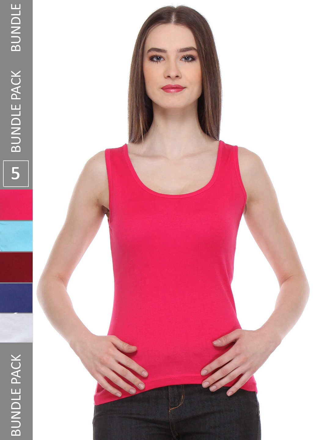 

IndiWeaves Pack of 5 Pure Cotton Tank Tops, Pink