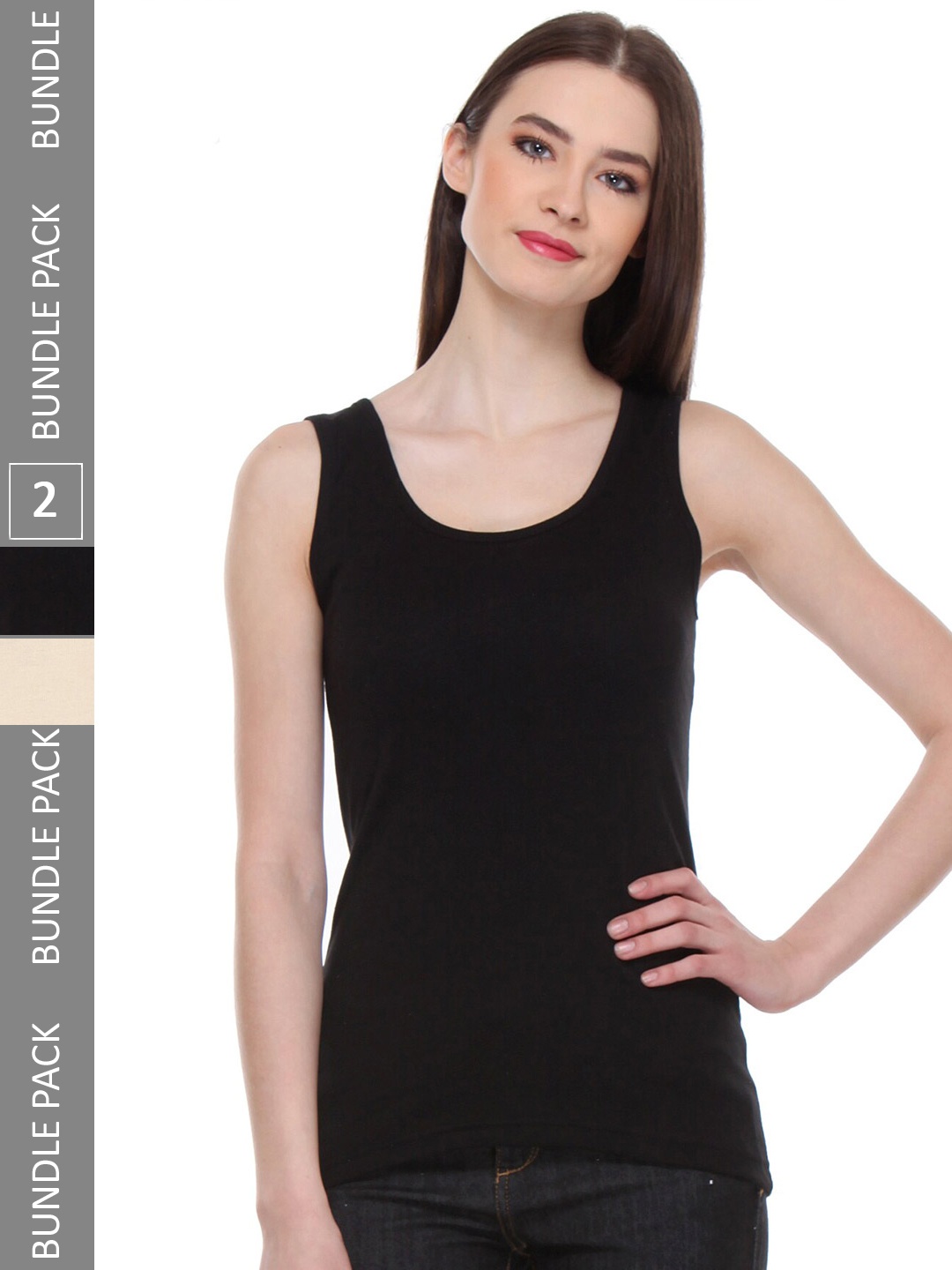 

IndiWeaves Pack of 2 Pure Cotton Tank Tops, Black