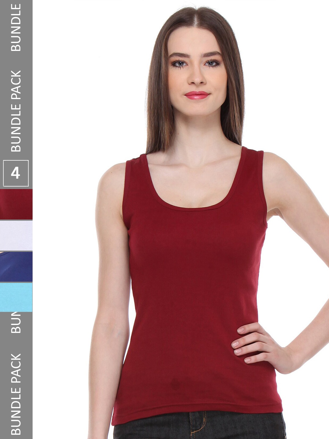 

IndiWeaves Pack Of 4 Scoop Neck Pure Cotton Tank Top, Maroon