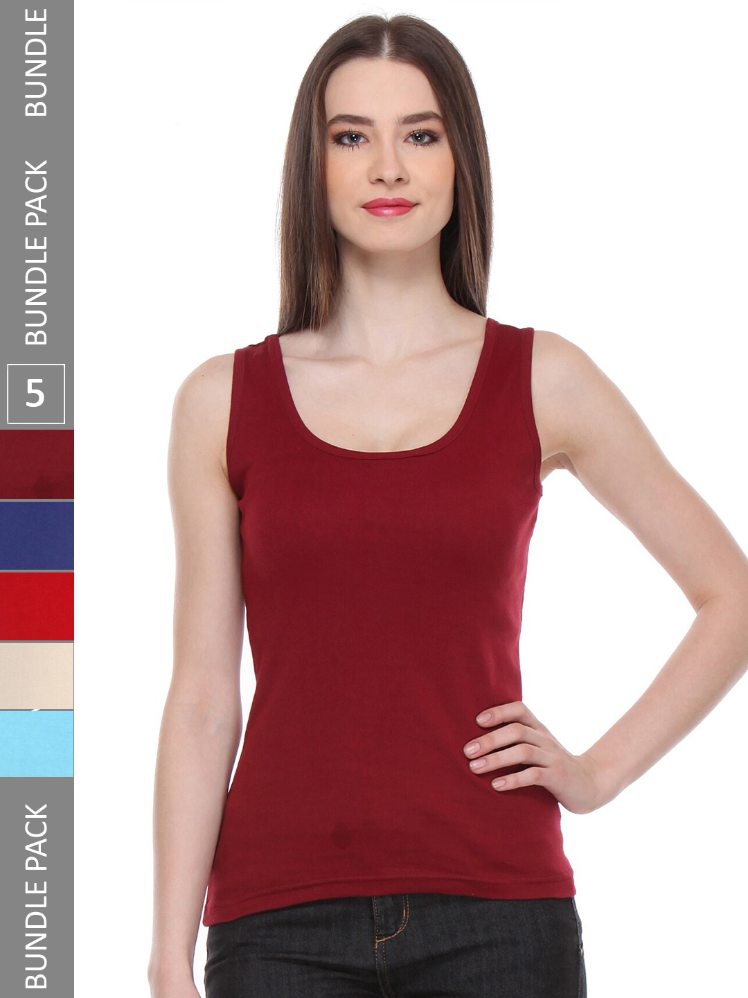 

IndiWeaves Pack Of 5 Scoop Neck Pure Cotton Tank Top, Maroon