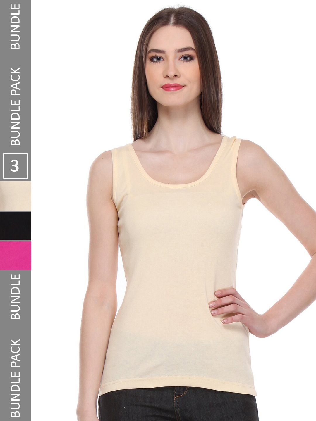 

IndiWeaves Pack Of 3 Cotton Tank Top, Cream