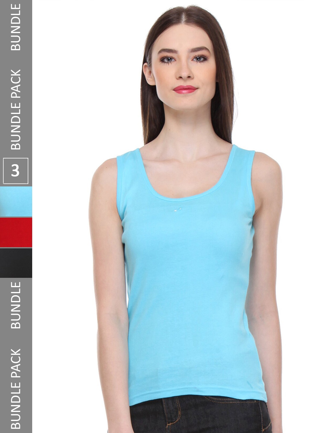 

IndiWeaves Pack Of 3 Cotton Tank Top, Turquoise blue