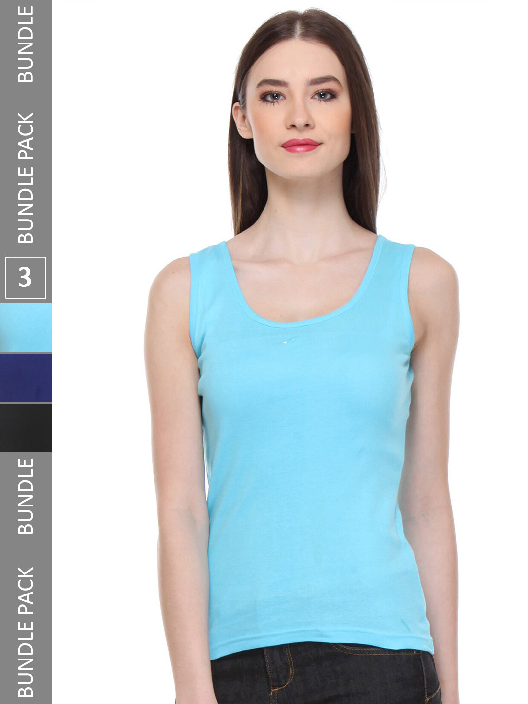 

IndiWeaves Pack Of 3 Cotton Tank Top, Turquoise blue