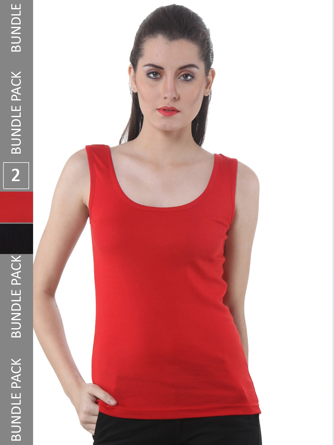 

IndiWeaves Pack Of 2 Scoop Neck Cotton Tank Top, Red