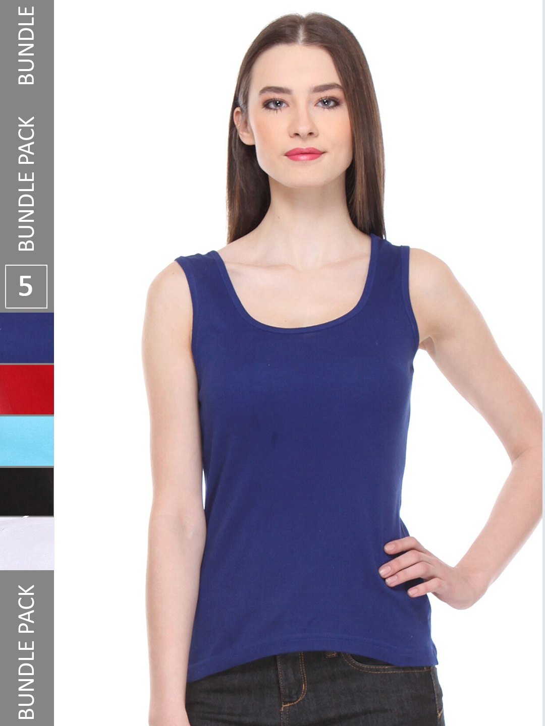 

IndiWeaves Pack Of 5 Cotton Scoop Neck Sleeveless Tank Top, Blue