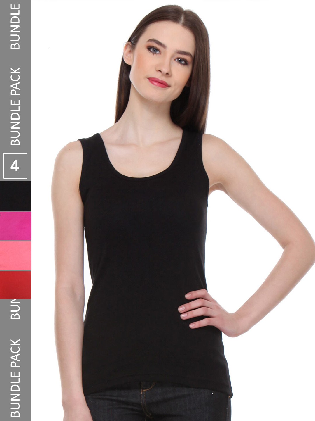 

IndiWeaves Pack Of 4 Pure Cotton Tank Top, Black