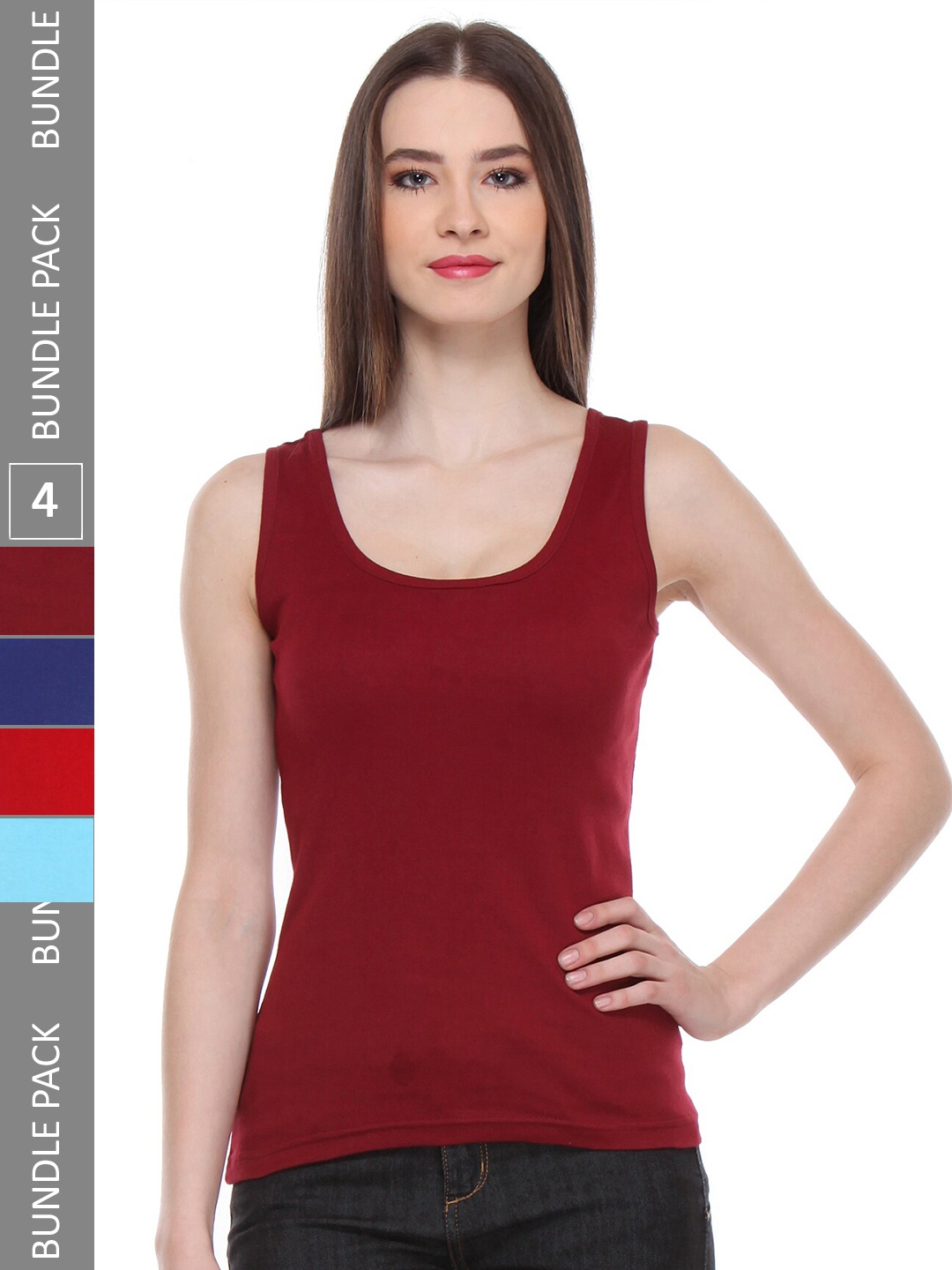 

IndiWeaves Pack Of 4 Pure Cotton Tank Top, Maroon