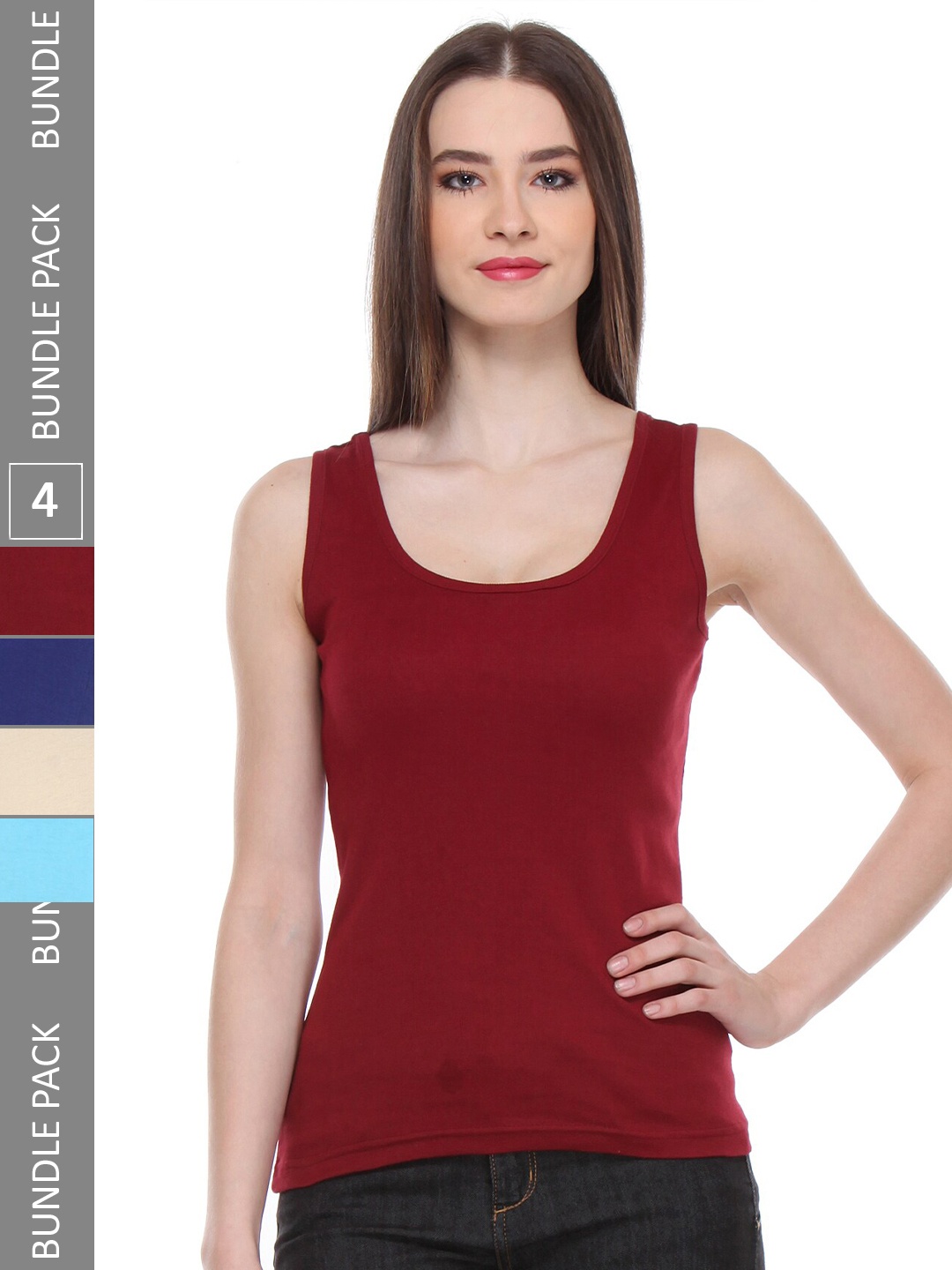 

IndiWeaves Pack Of 4 Pure Cotton Tank Top, Maroon