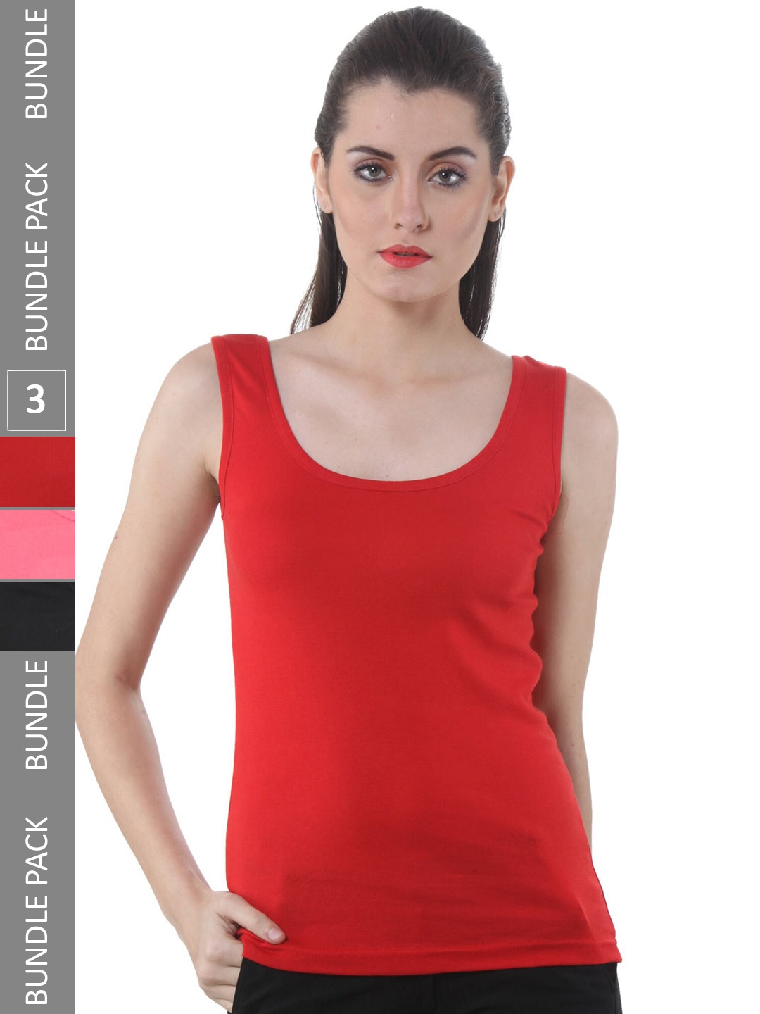 

IndiWeaves Pack Of 3 Scoop Neck Soft Pure Cotton Tank Tops, Red