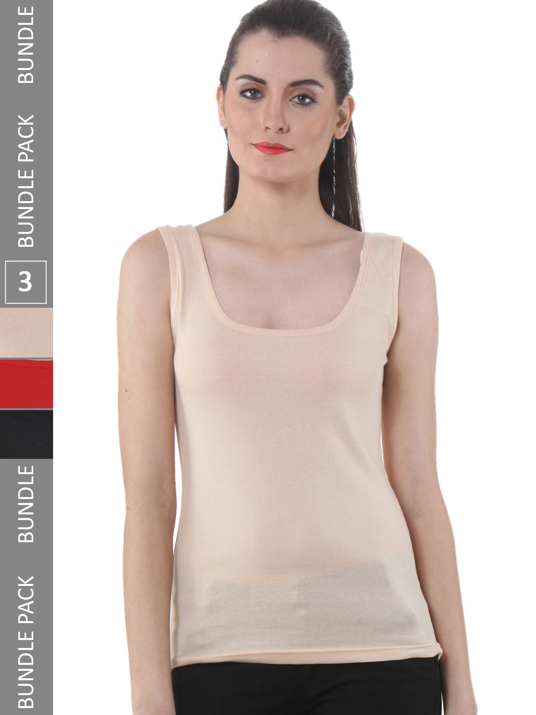 

IndiWeaves Pack Of 3 Scoop Neck Soft Pure Cotton Tank Tops, Beige