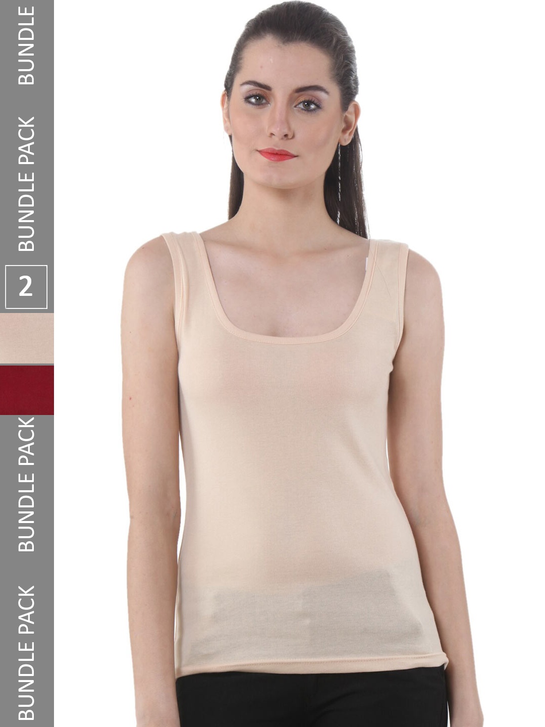 

IndiWeaves Pack Of 2 Scoop Neck Soft Pure Cotton Tank Tops, Beige