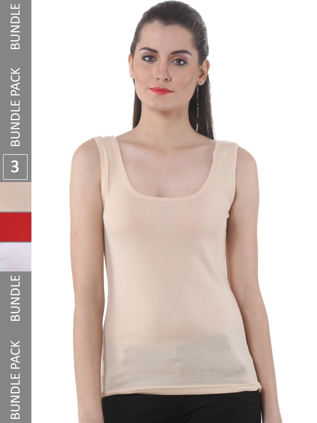 

IndiWeaves Pack Of 3 Scoop Neck Soft Pure Cotton Tank Tops, Red