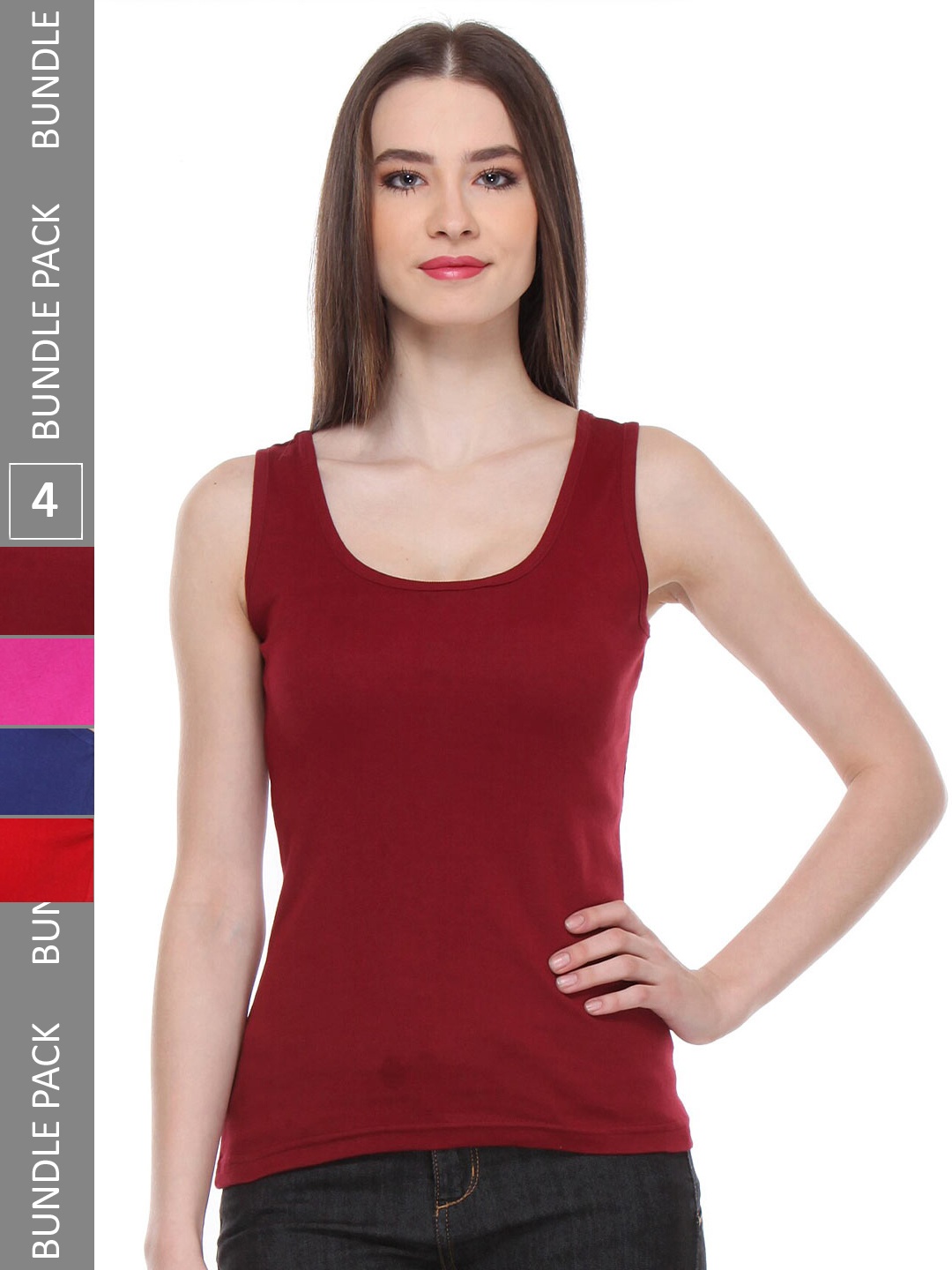 

IndiWeaves Pack Of 5 Pure Cotton Tank Top, Maroon