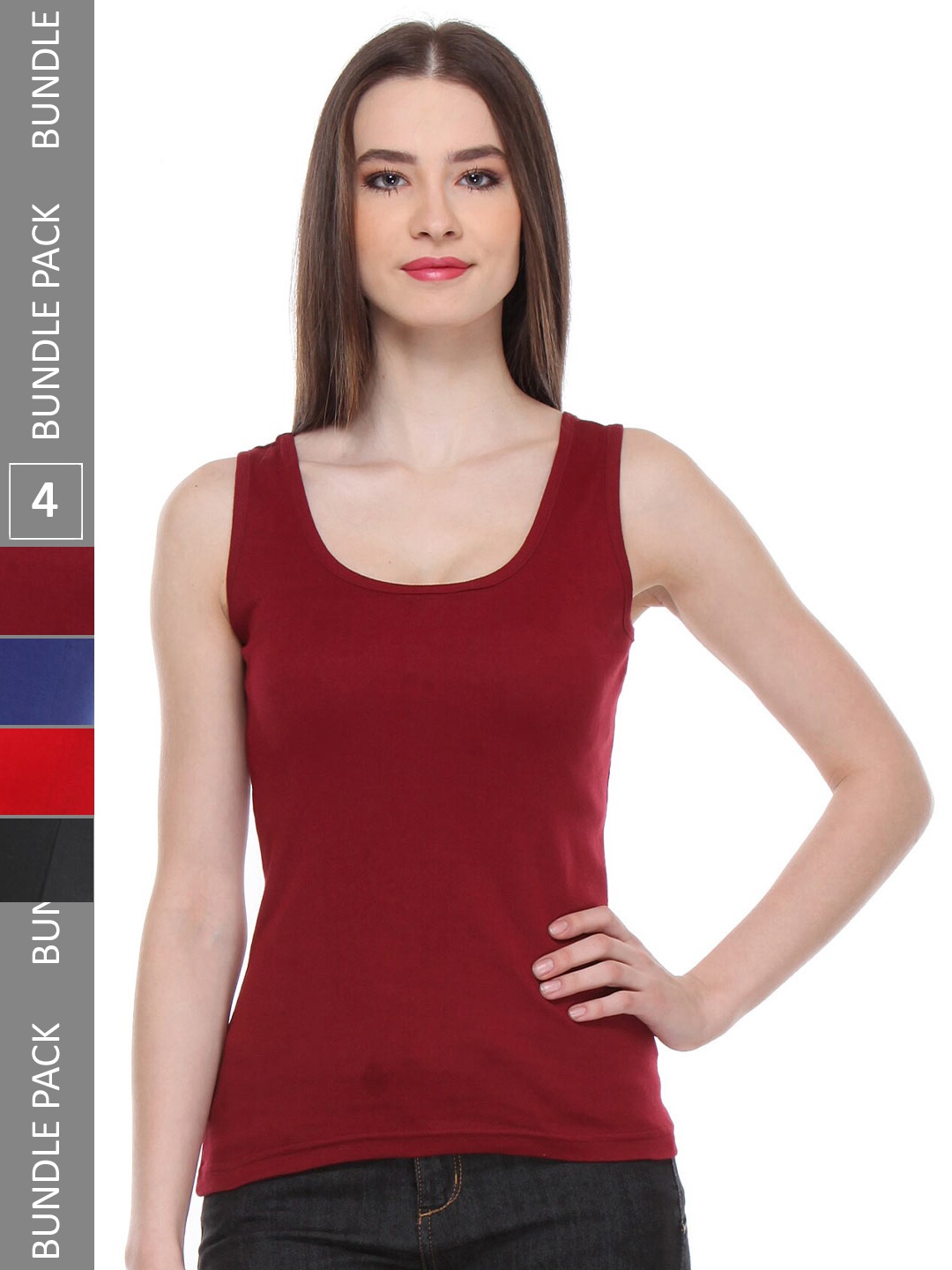 

IndiWeaves Pack Of 5 Scoop Neck Cotton Tank Tops, Black