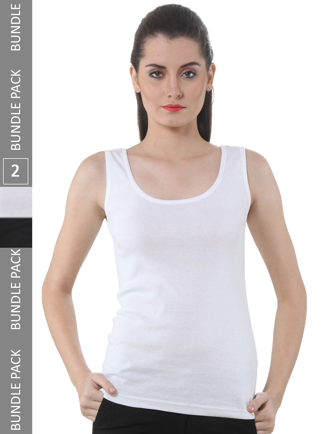 

IndiWeaves Pack Of 2 Scoop Neck Pure Cotton Tank Tops, White