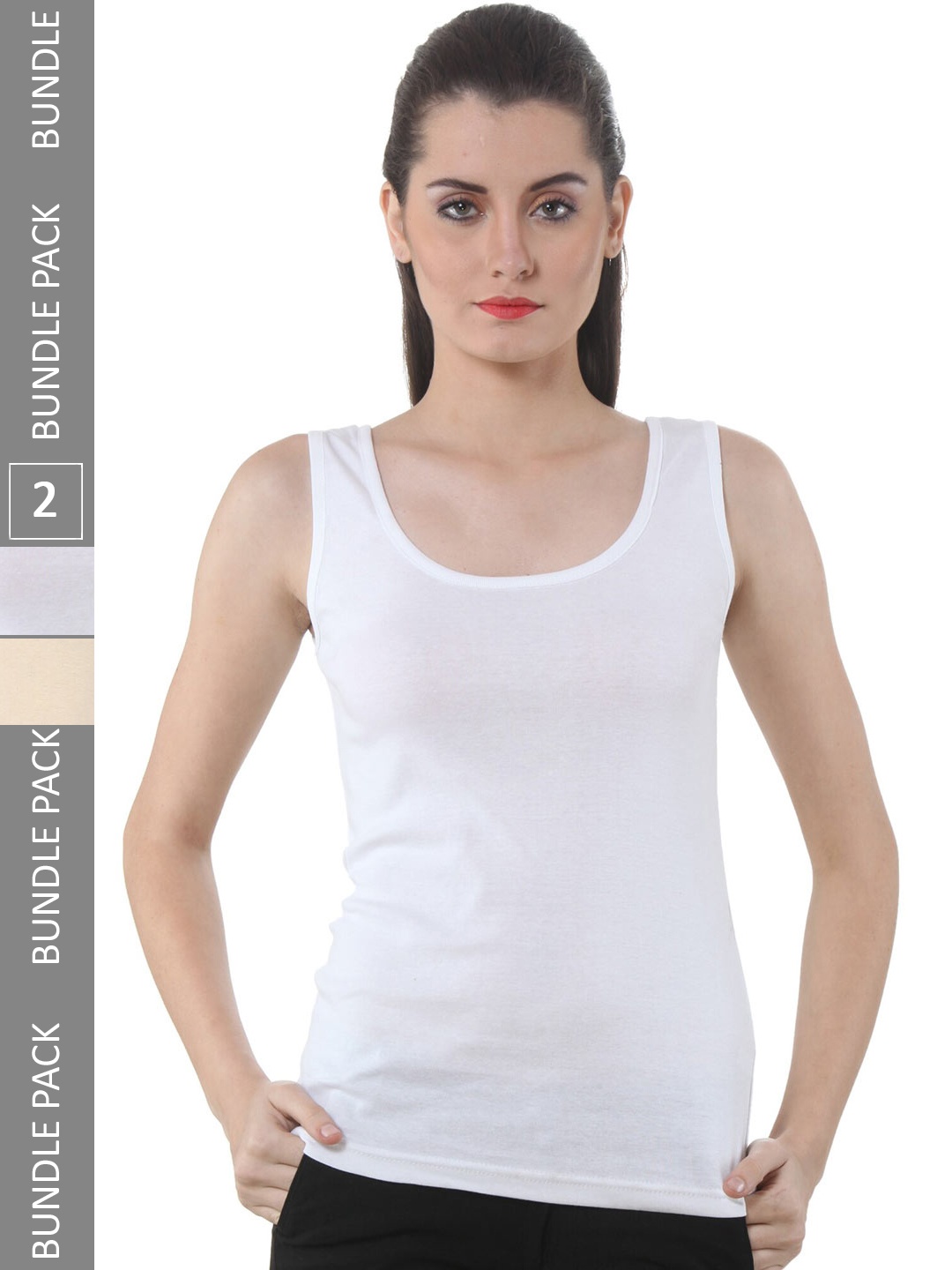

IndiWeaves Pack Of 2 Scoop Neck Pure Cotton Tank Tops, White