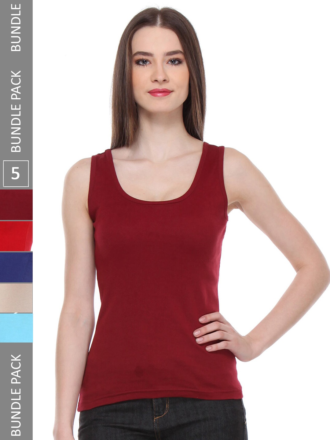 

IndiWeaves Pack Of 5 Scoop Neck Pure Cotton Tank Tops, Maroon