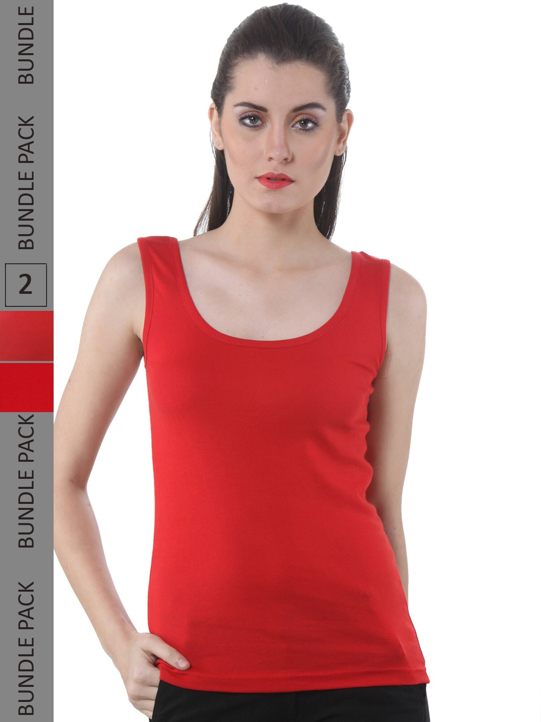 

IndiWeaves Pack Of 2 Scoop Neck Pure Cotton Tank Tops, Red