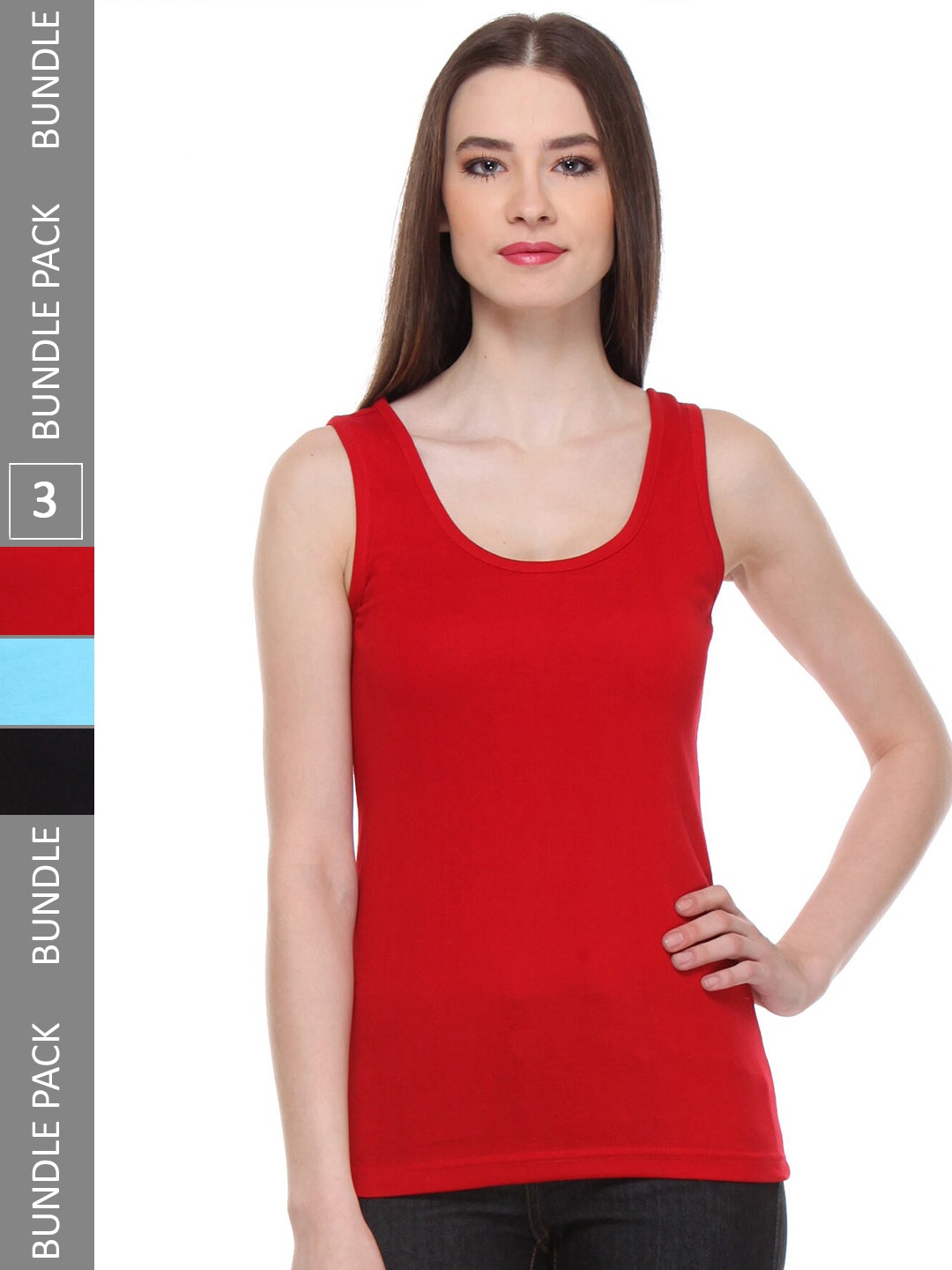 

IndiWeaves Pack Of 3 Scoop Neck Pure Cotton Tank Tops, Red