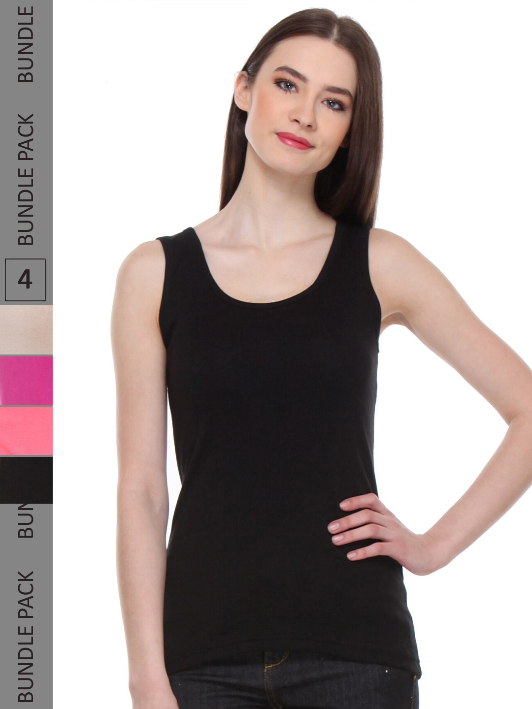 

IndiWeaves Pack Of 4 Scoop Neck Pure Cotton Tank Tops, Black