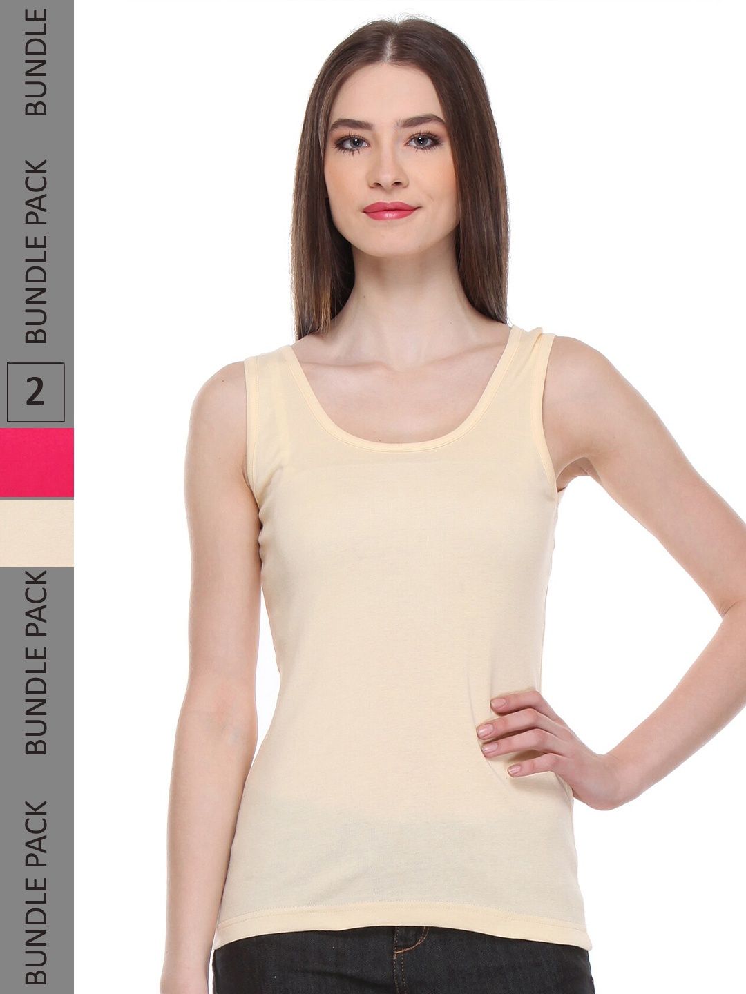 

IndiWeaves Pack Of 2 Scoop Neck Sleeveless Cotton Tank Top, Beige
