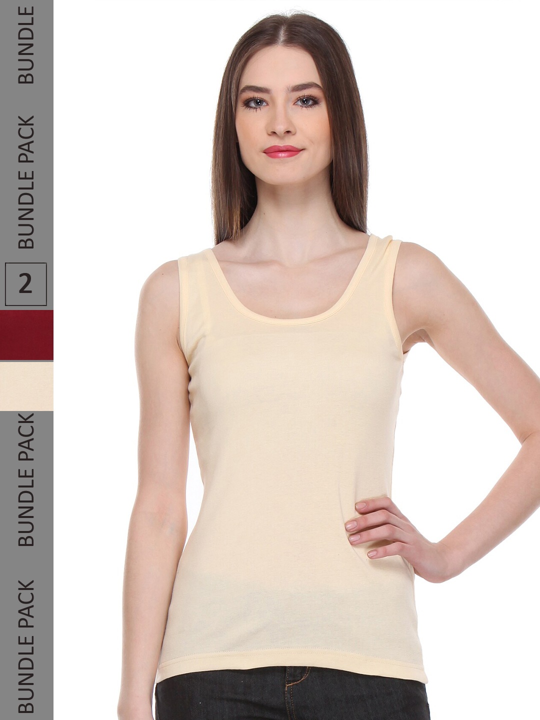 

IndiWeaves Pack Of 2 Scoop Neck Sleeveless Pure Cotton Tank Top, Beige
