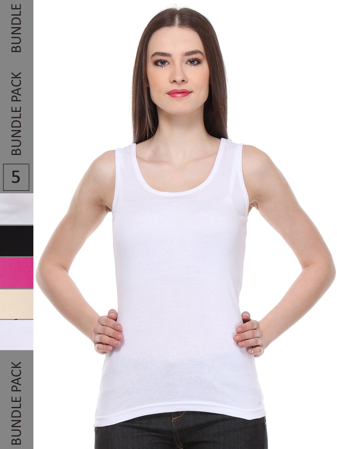 

IndiWeaves Pack Of 5 Scoop Neck Sleeveless Pure Cotton Tank Top, White