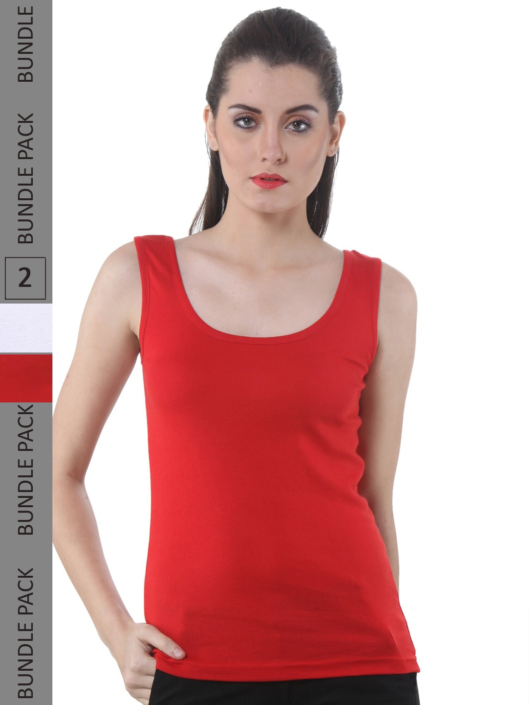 

IndiWeaves Pack Of 2 Scoop Neck Sleeveless Pure Cotton Tank Top, Red