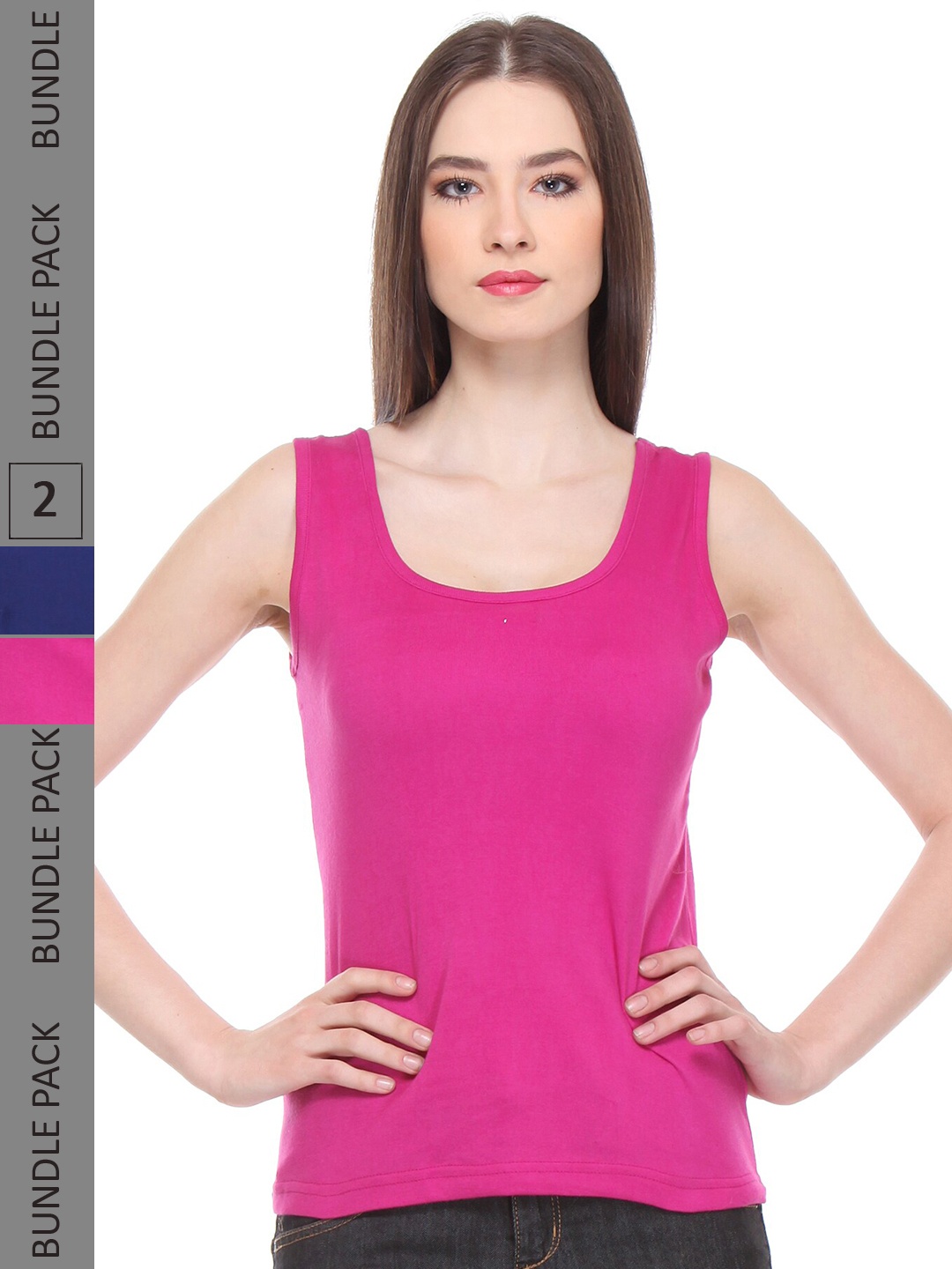 

IndiWeaves Pack Of 2 Scoop Neck Sleeveless Pure Cotton Tank Top, Pink