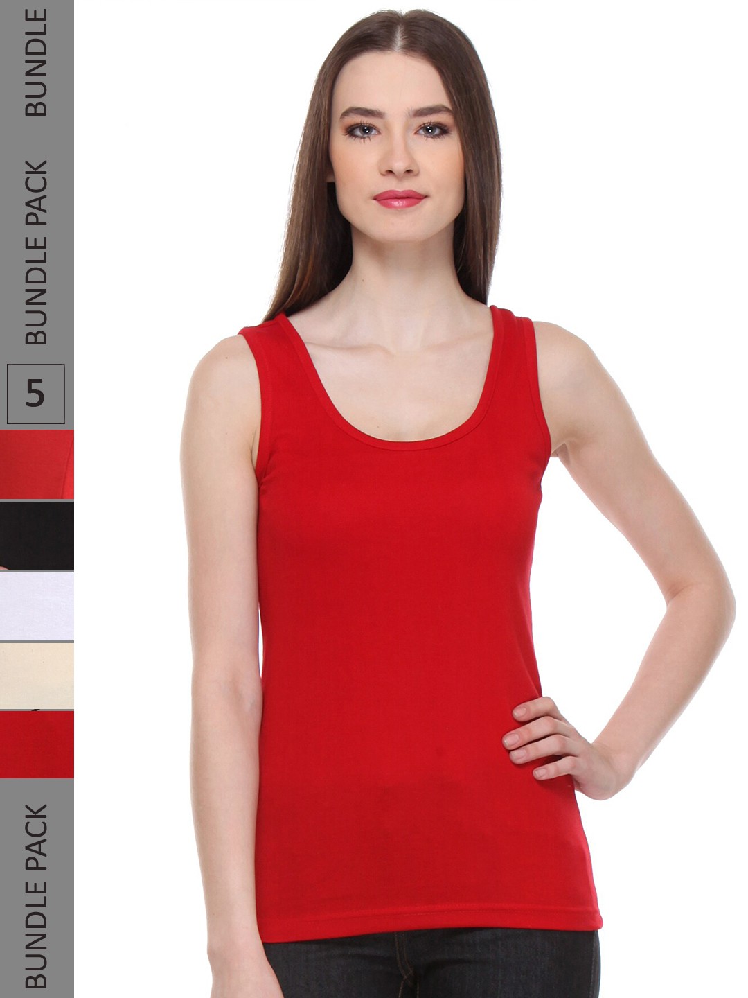 

IndiWeaves Pack Of 5 Scoop Neck Sleeveless Pure Cotton Tank Top, Red