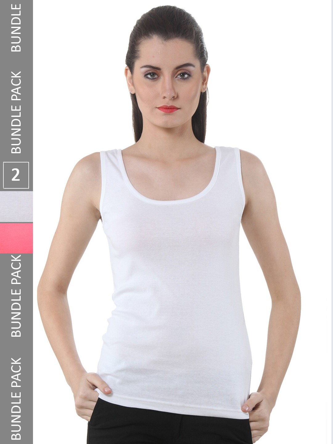 

IndiWeaves Pack Of 2 Scoop Neck Pure Cotton Tank Tops, White
