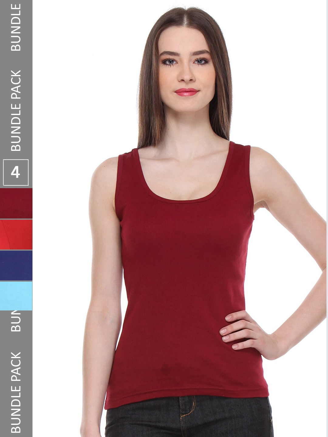 

IndiWeaves Pack Of 4 Scoop Neck Pure Cotton Tank Tops, Maroon