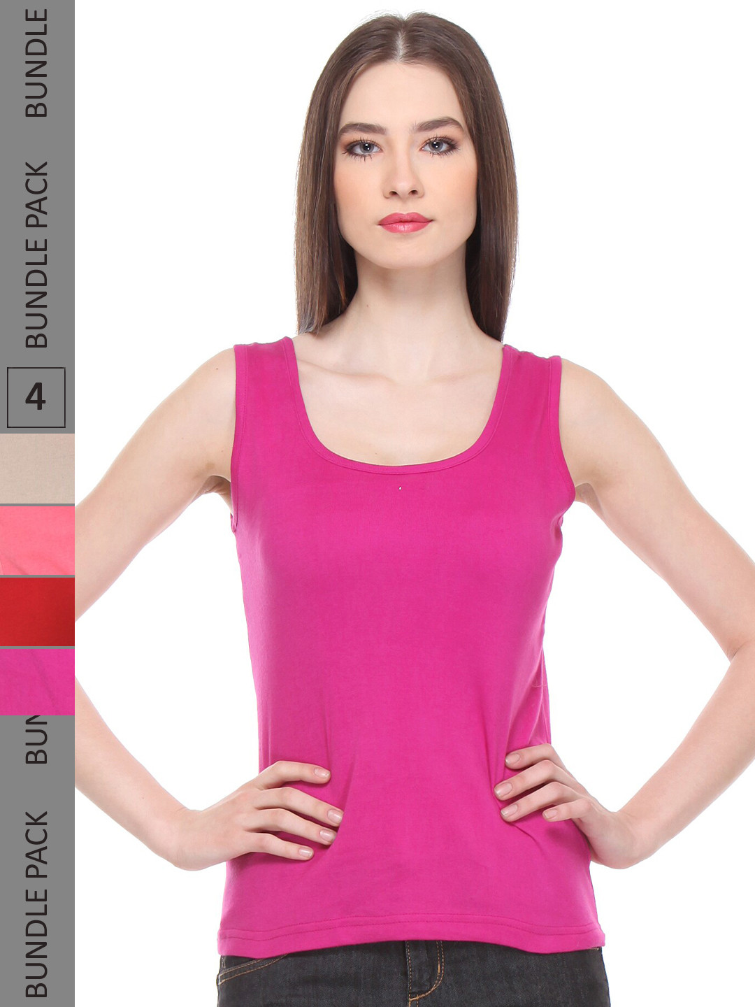 

IndiWeaves Pack Of 4 Pure Cotton Tank Top, Pink