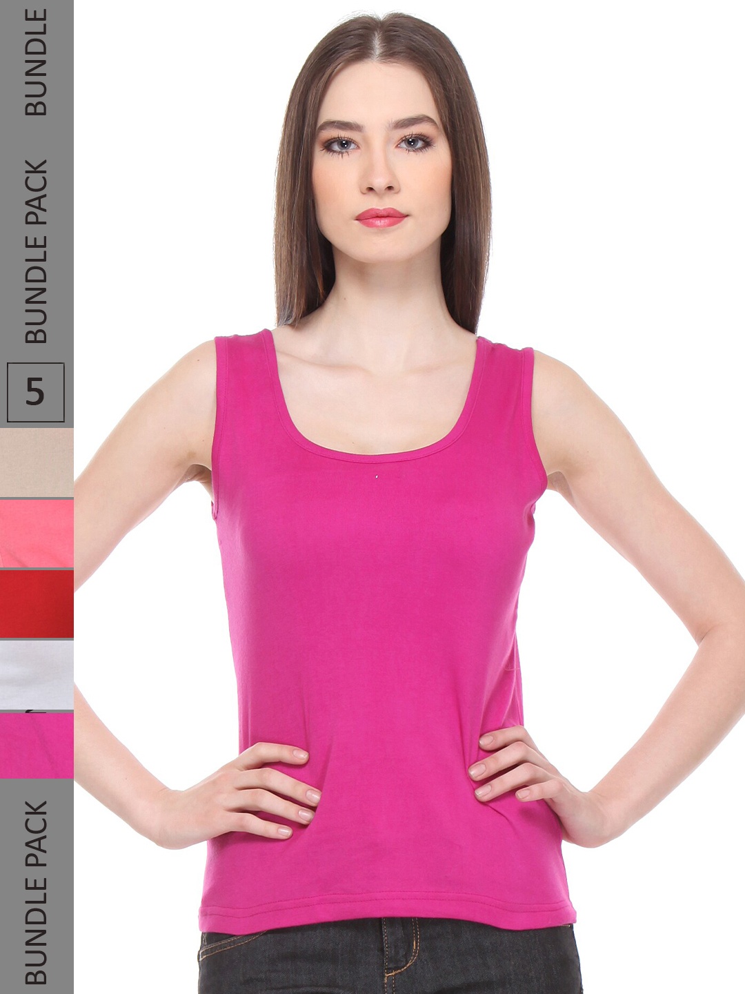 

IndiWeaves Pack Of 5 Pure Cotton Tank Top, Pink