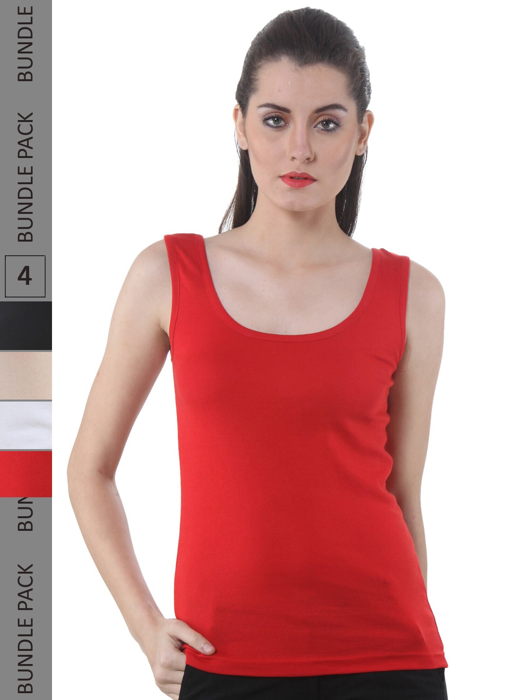 

IndiWeaves Pack Of 4 Pure Cotton Tank Top, Red