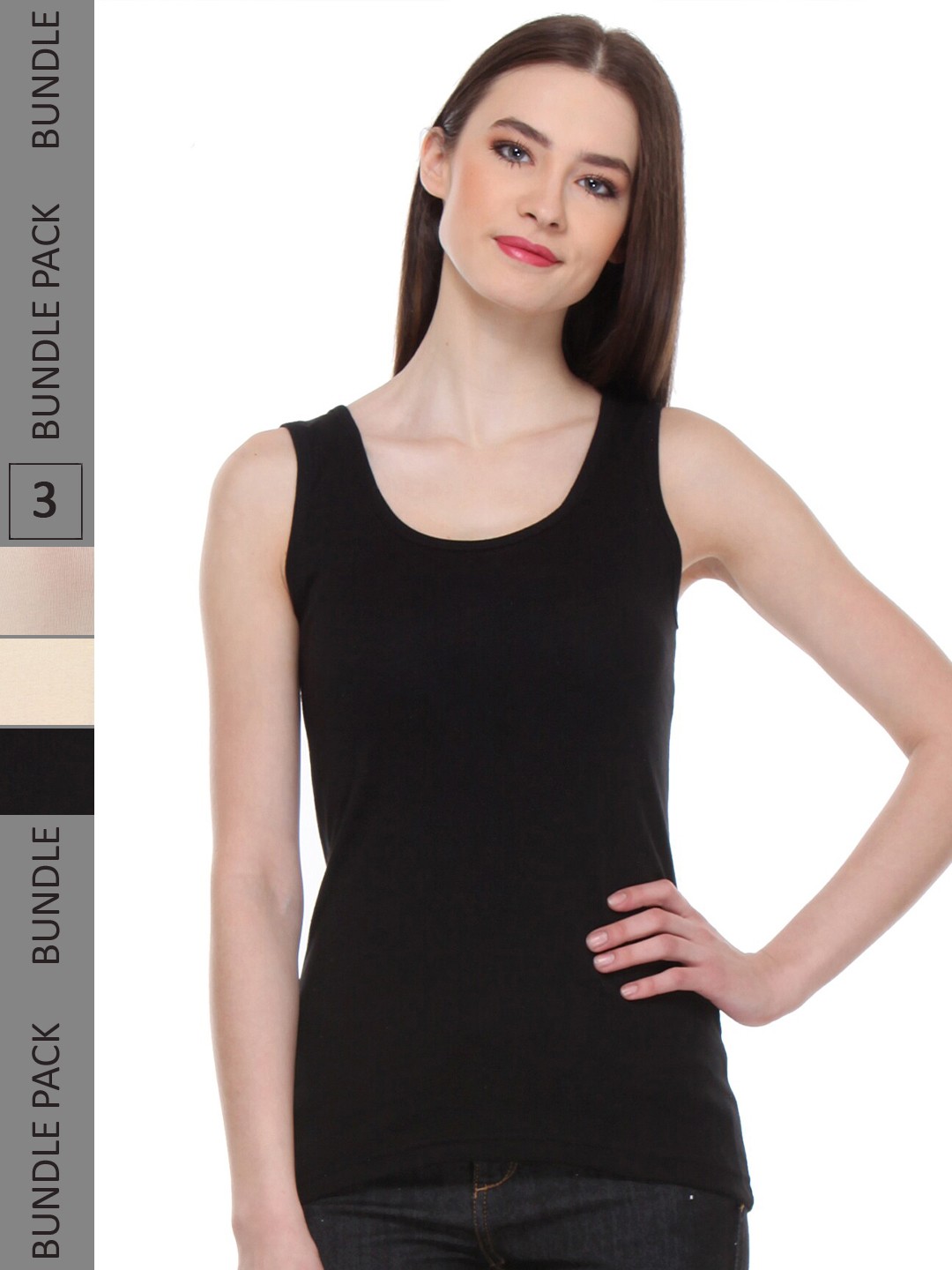 

IndiWeaves Pack Of 3 Scoop Neck Soft Pure Cotton Tank Tops, Black