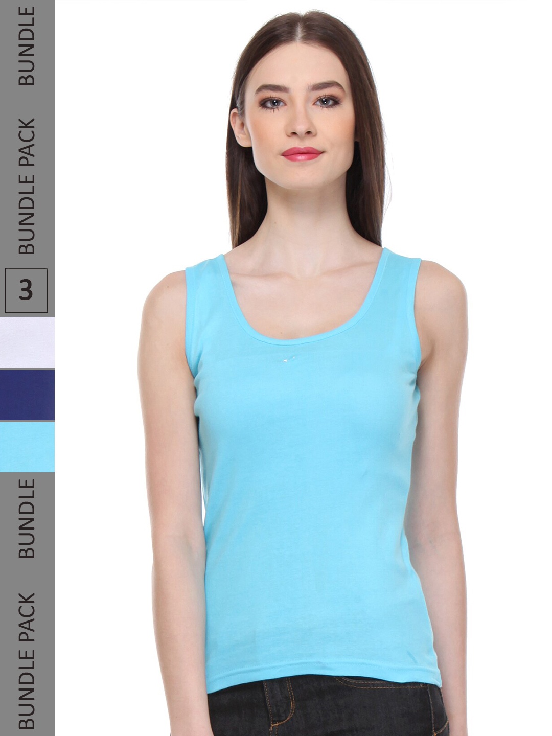 

IndiWeaves Pack Of 3 Scoop Neck Soft Pure Cotton Tank Tops, Blue