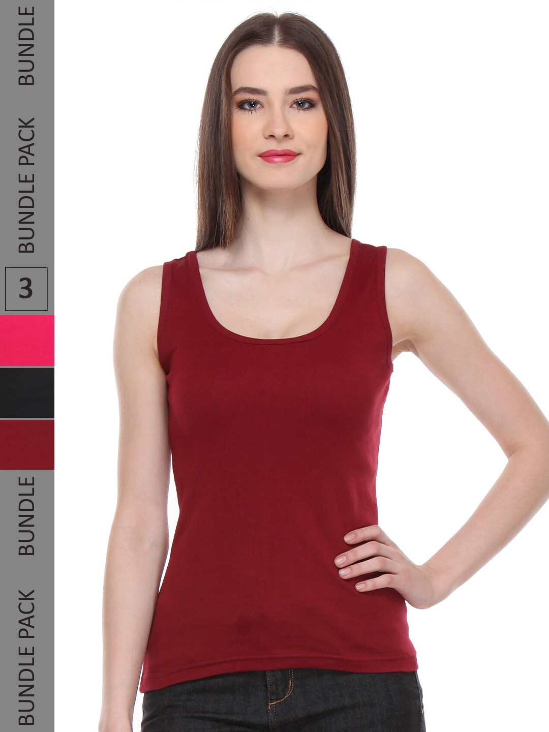 

IndiWeaves Pack Of 3 Pure Cotton Tank Top, Maroon