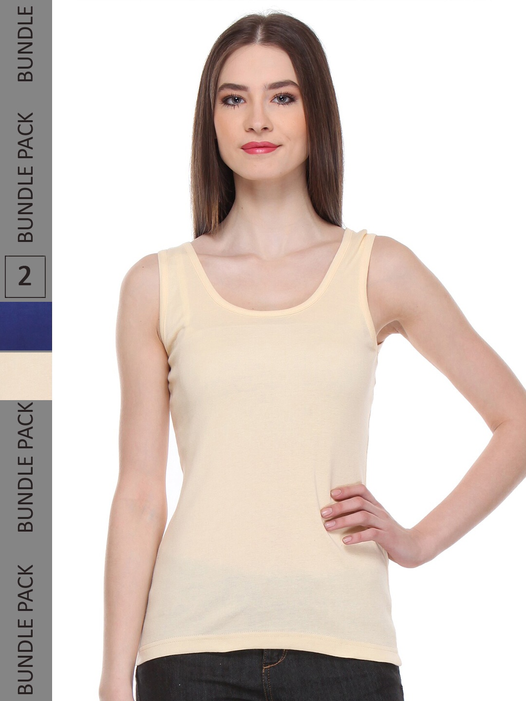 

IndiWeaves Pack Of 2 Pure Cotton Tank Top, Cream