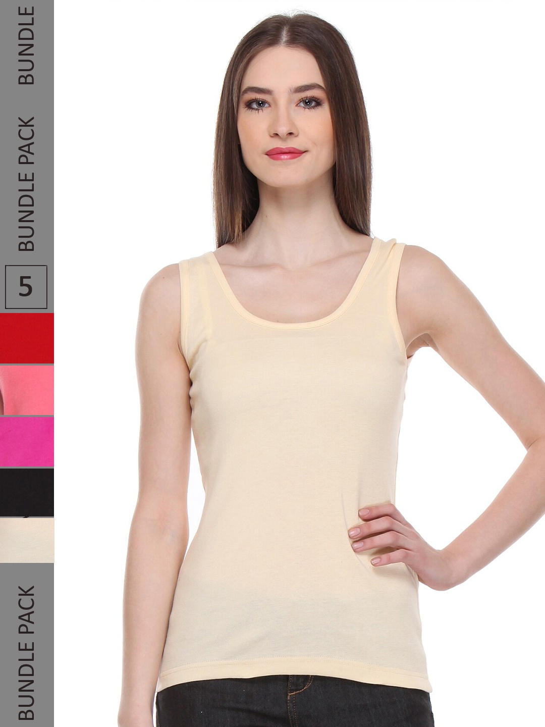 

IndiWeaves Pack Of 5 Pure Cotton Tank Top, Pink