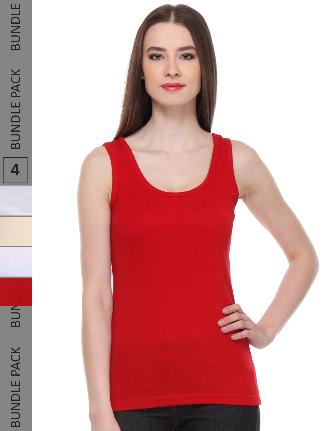 

IndiWeaves Pack Of 4 Pure Cotton Tank Top, Red