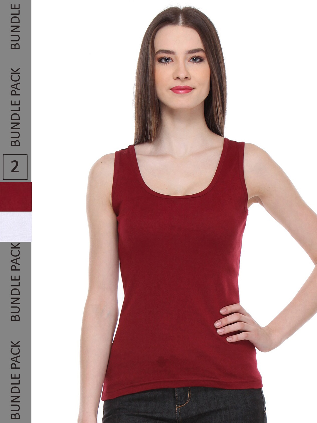 

IndiWeaves Pack Of 2 Pure Cotton Tank Top, Maroon