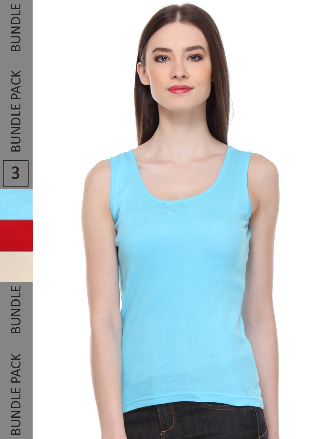 

IndiWeaves Pack Of 3 Cotton Scoop Neck Sleeveless Tank Top, Blue