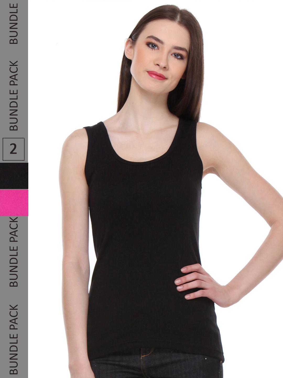

IndiWeaves Pack Of 2 Cotton Scoop Neck Sleeveless Tank Top, Black